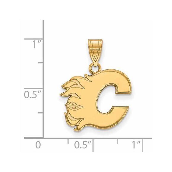 10k Yellow Gold NHL Calgary Flames Medium Pendant - Picture 2 of 4